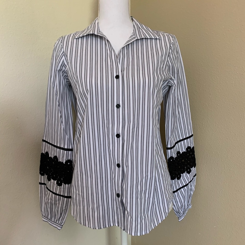 Karl Lagerfeld Black and White Striped Button Down Shirt